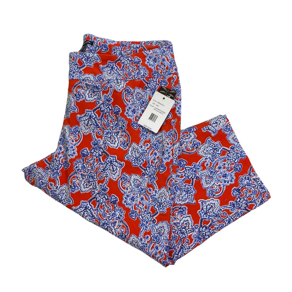 NWT Zac & Rachel Pull On Crop Pant Red Blue Paisley Sz. 20W - Picture 2 of 11